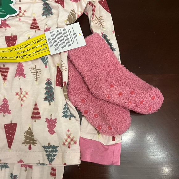 Milkberry 3 Piece Bamboo Pajama Set Pink Christmas Holiday Trees 4T - Picture 2 of 5